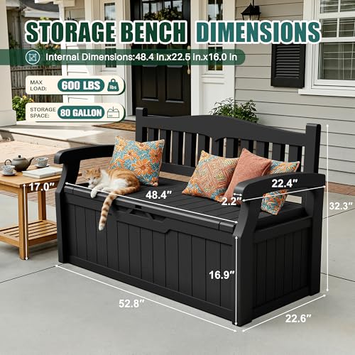 Devoko Waterproof Lockable 80 Gallon Storage Bench Deck Box Black - Outdoor Seating & Storage