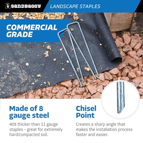 Sandbaggy 8-Gauge 6-Inch Landscape Staples – 200 Heavy-Duty Steel U-Pins for Rocky Soil & Hard Ground