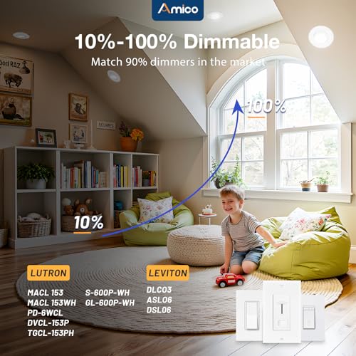 Amico 12 Pack 6 Inch White Gimbal LED Recessed Ceiling Light - 5 CCT Adjustable
