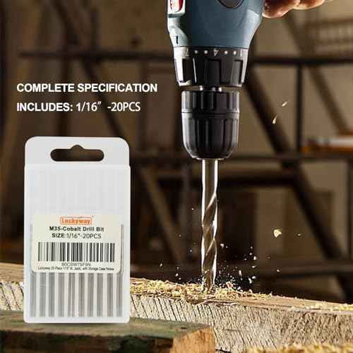 Luckyway 1/16" Cobalt Drill Bit (20 Pcs), Jobber Length Twist Drill Bit Set for Hard Metal, Stainless Steel, Cast Iron, Wood and Plastic, with Storage Case