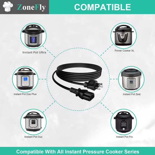 ZoneFly Replacement Power Cord for Instant Pot & Rice Cookers — 8-Core UL-Certified Cable