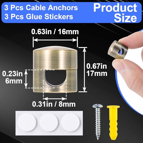 SmallCat 3 Sets Antique Copper Cord Holders with Adhesive & Screws for Cable Management