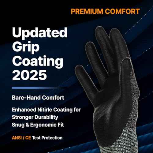 DEX FIT Nitrile Work Gloves FN330, 1 Pair, 3D-Comfort Stretchy Fit, Firm Grip, Thin & Lightweight, Touch-Screen Compatible, Durable, Breathable & Cool, Machine Washable; Black L (9)
