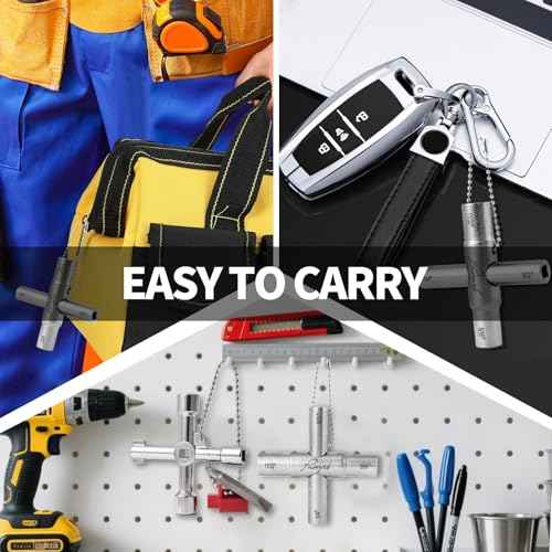 2 Pcs Water Key, Premium Silcock Key 4 Way, Multi-functional Water Key Shut Off Tool, Compact Water Meter Key for Hose Bib, Valve, Faucet and Spigot