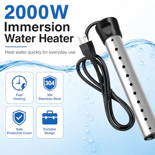 2000W Submersible Water Heater with Digital Thermometer & Stainless Steel Guard