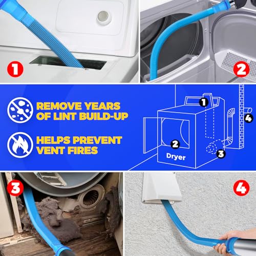 Holikme Dryer Vent Cleaner Kit - 2-Piece Blue Vacuum Attachment