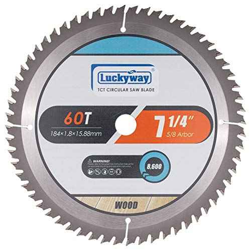 Luckyway 7-1/4 Inch Circular Saw Blade 60T Finish with 5/8 Inch Arbor TCT (Tungsten Carbide Tipped) Saw Blade for Cutting Wood