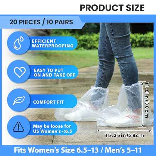 10 Pairs Waterproof Shoe Covers for Rain - Disposable Plastic Rain Shoe Covers - Non-Slip Indoor Outdoor Rain Cover for Shoes,Plastic Overshoes for Men Women -Water Proof Boot Protector ? Clear