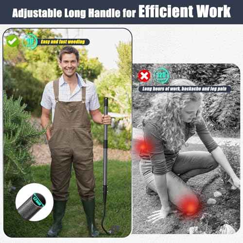 Hoe Garden Tool, 70 Inch Long Handle Hollow Hoe, Adjustable Manual Weeder Heavy Duty Garden Hoe for Weeding, Digging, Hoeing, Cutting and Loosing Soil