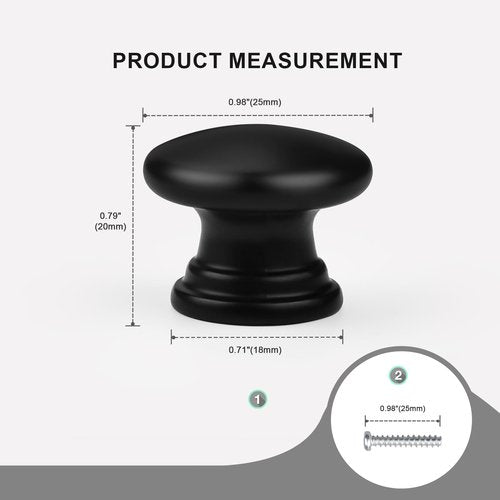 EZRENOVA 10 Pack Black Cabinet Knobs - 25mm (0.98") Diameter, 20mm (0.79") Height - Modern Plastic Minimalist Drawer Pulls- Easy Install Hardware for Kitchen, Bathroom & Wardrobe