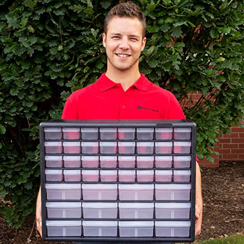 Akro-Mils 44-Drawer Cabinet with Length Dividers, Red/Black | 6-Drawer Small & 6-Dividers Pack