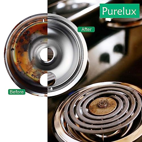 Purelux 4-Pack Chrome Drip Pans for GE/Hotpoint Stove – 1x8in + 3x6in Replacement