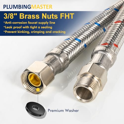 2 Pack 12 Inch Faucet Supply Line Extension 3/8 Male to Female Connectors - Kitchen & Bathroom