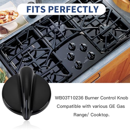 GE Range Burner Control Knob WB03T10236, Replacement D-Shaft Fit for Specific Models