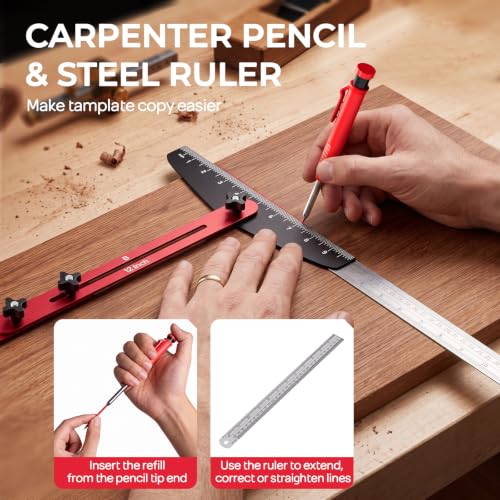 INCLY Stair Tread Template Tool Kit with Carpenter Pencil & Steel Ruler