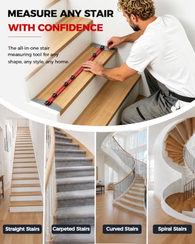 BRL Adjustable Stair Tread Template Tool Set (8/12/16 in) — Red & Grey