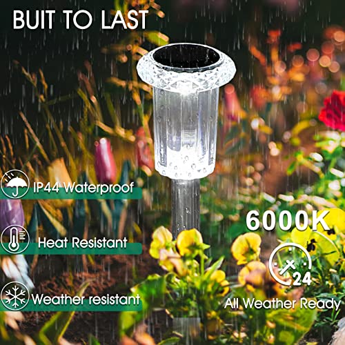 Eyrosa Cool White Solar Pathway Lights 10 Pack Waterproof Stainless Steel Stake Lights for Garden Yard Driveway Outdoor Decor