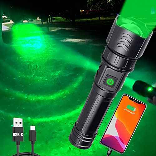 VASTFIRE USB-C Rechargeable Green Flashlight Zoomable 1000 Yard Pressure Switch Scope Rail Mount Hogs Predators Night Hunting