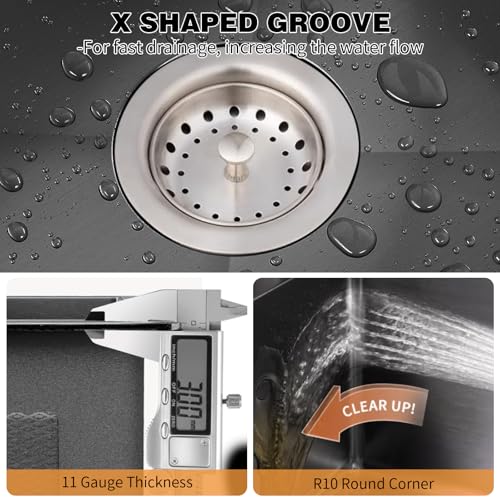 FAUENPEEY Black Stainless Steel Laundry Sink with Washboard 23.6x18.9-Inch Double Bowl