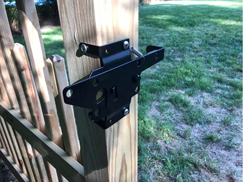 HILLMASTER Heavy Duty Self-Locking Gate Latch for Wooden Fence, Post Mount Automatic Gate Lock Gravity Door Latch Hardware for Secure Pool, Outdoor Garden, Metal Gates Vinyl Fence, Black Finish