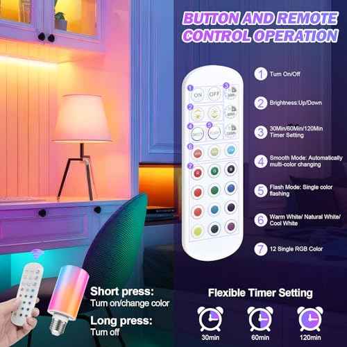 10000mAh Rechargeable Led Corn Light Bulb,Battery Operated Light Bulb with Remote Control, E26, 60W Equivalent, 800Lum, 3 Color Temperatures, 12 RGB, Emergency Lamp, 2PC