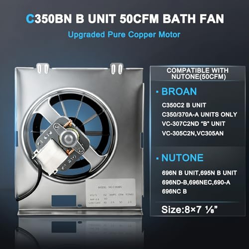 REHAVE C350BN Upgrade Pure Copper Motor 50CFM Bathroom Fan Replacement
