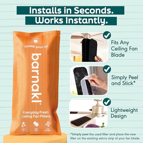 Barnakl 5 Pack Ceiling Fan Air Purifier Carbon Filters for Blades - Odorless, Easy Install