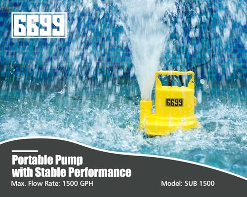 6699 1/4 HP Submersible Utility Pump 1500 GPH Water Transfer Pump Thermoplastic