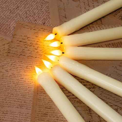 Homemory Real Wax LED Flameless Taper Candles with Remote Timer, 9.6 Inches Ivory Fake Candlesticks, Dripless Battery Operated Window Candle with 3D Flickering Flame for Fireplace Xmas Halloween
