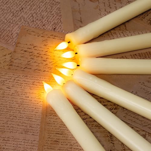 Homemory Ivory Flameless LED Taper Candles with Remote & Timer, 9.6 Inch - Dripless Window Candles for Fireplace, Xmas & Halloween Decor