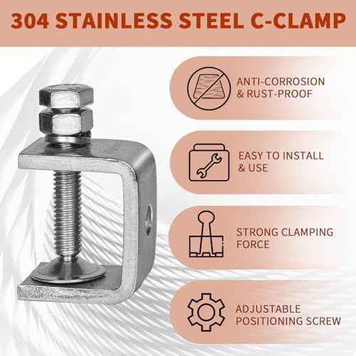 4 Pack Stainless Steel C Clamps 0.79" with Stable Wide Jaw Opening, Small C-Vise Clamps Heavy Duty U Clamp for Metalworking Woodworking Welding Mounting