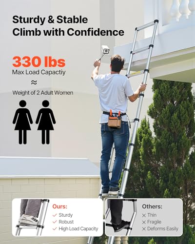 VEVOR 12.5ft Telescoping Aluminum Ladder - Lightweight Multi-Purpose Extension, Heavy Duty 330LBS Capacity