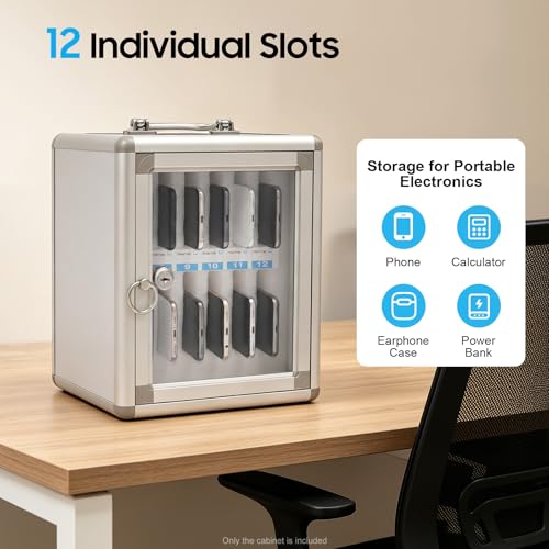 Upyouths Cell Phone Storage Cabinet 12 Slots Lockable Mobile Phone Organizer