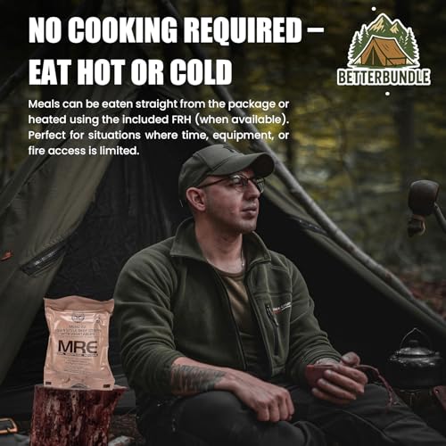 BetterBundle Military-Grade Emergency MRE Meals Pack with Flameless Heater - 12 Ready-to-Eat Survival Food Supplies, 10-Year Shelf Life