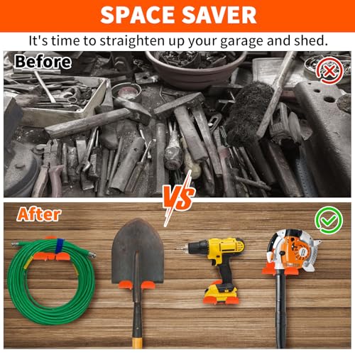 Upgraded Trimmer Rack Wall Mount - 8" Heavy Duty Weed Eater Hanger for Garage Wall Bracket, Garden Power Tool Holder Organizer Hooks for Grass Trimmer, Hedge Trimmer, Leaf Blower and Chainsaw, 2 Pack
