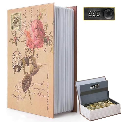 Decorative Book Safe with Combination Lock - Faux Book Hidden Safe, Rose / Code