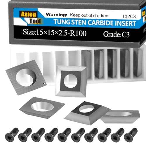 Asieg Tool 15x15x2.5mm-R100 Tungsten Carbide Cutter Inserts Knives Blade with 4" Face Radius fit for Woodworking Helical Planer Head DIY Wood Lathe Turning Rougher Tools 10pcs