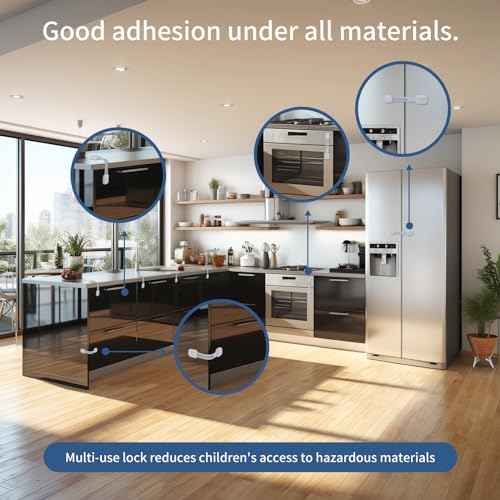 8 Pack Vkania Baby Proofing Cabinet Strap Locks - Child Safety Drawer Cupboard Oven Refrigerator Adhesive Locks - Adjustable Toilets Seat Fridge Latches - Kids Proof Kit - No Drilling