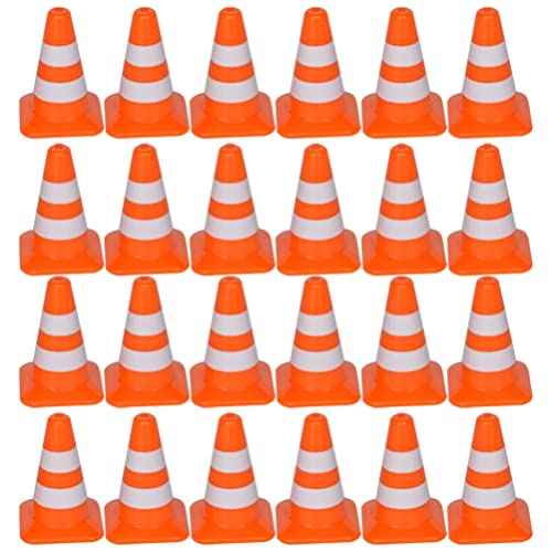 NUOBESTY 50Pcs Mini Traffic Cones, 0.98in Mini Traffic Cones Signs Miniature Sports Training Roadblock Toy Small Street Signs Models for Construction, Kids Pretend Play, Barricades, Traffic Scene