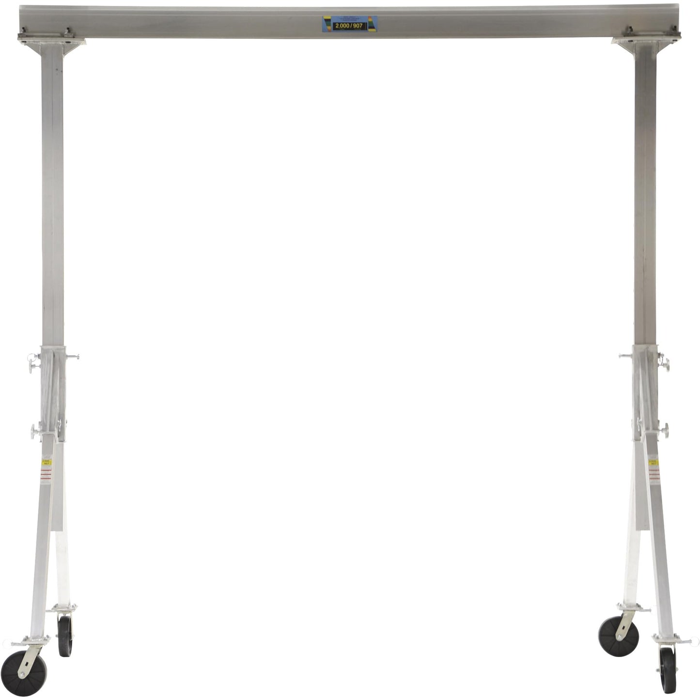 Vestil AHA-2-10-10 Aluminum Adjustable Height Gantry Crane with Glass Filled Nylon Casters 10 Ft. Wide x 10 Ft. Max Usable Height 2,000 Lb. Capacity Silver