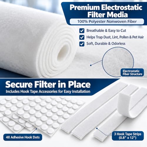White 20x100 Inch MERV 8 Air Vent Filter Kit - Cut to Fit HVAC, Furnace, Home Ventilation
