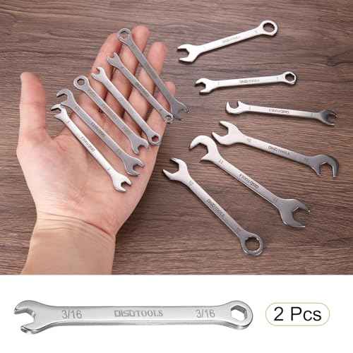 HARFINGTON 2pcs Thin Combination Wrench 3/16" 30Cr13 Stainless Steel Quenching Polish Mini Combination Spanner with Offset 12-Point Box End and 15¡Æ Angled Open End for Auto Repairs