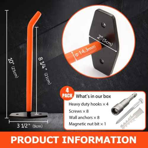 4 PCS Garage Hooks Heavy Duty Wall Mount, Tire Storage System with Anti-Slip Coating, Hang Heavy Tools for up to 88Lbs, for Bikes, Ladders, Chairs and Bulky Tools