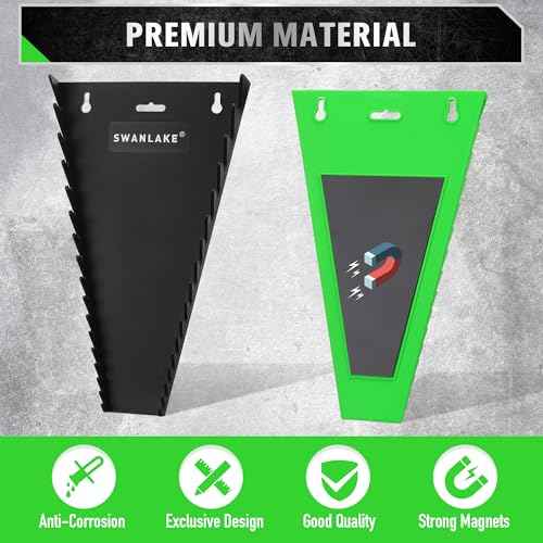 SWANLAKE GARDEN TOOLS Magnetic Wrench Organizer 2-Piece, 32-Slot Drawer Storage, SAE (1/4" to 1-1/16"), Metric (6mm to 24mm), Green and Black