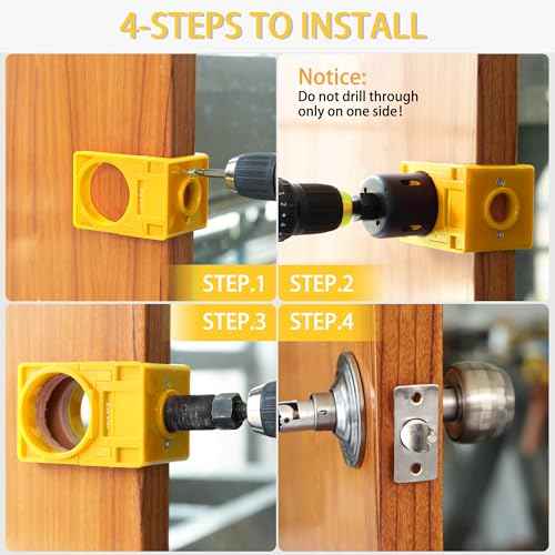 RKK Door Knob Hole Saw Kit, Deadbolt Installation Kit with Door Knob Jig Kit Door Lock Installation Kit Door Hole Drilling Kit for Wooden Doors (Yellow)
