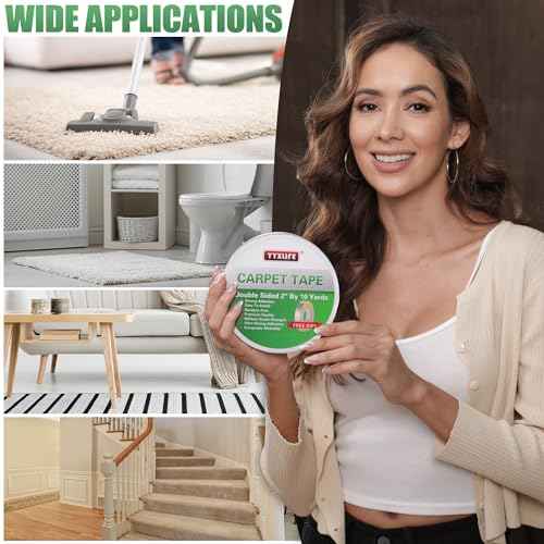 YYXLIFE Double Sided Removable Rug Tape - Carpet Adhesive for Hardwood Floors,Non Slip Anti Curling Floor Tape for Area Rugs,Mats,Carpets - No Residue Strong Hold for Tile, 2Inch x 10Yards,White