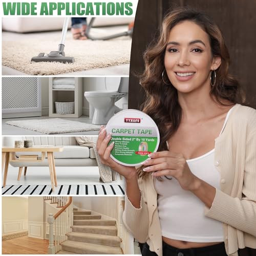 YYXLIFE Double Sided Carpet Tape 2-Inch x 10 Yards Heavy Duty Rug Adhesive