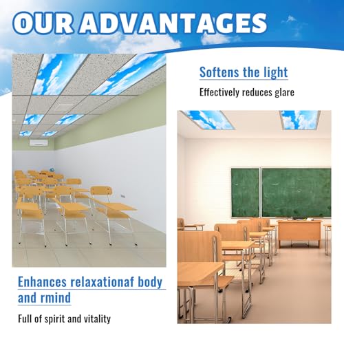 Sky Cloud Fluorescent Light Covers 6 Pcs Magnetic Ceiling Filters for Classroom Office