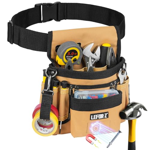 LEFOR·Z Black & Brown 14-Pocket Magnetic Tool Belt with Detachable Pouch for Electricians & Construction