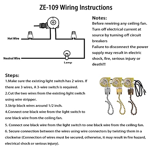 Akahttbn Bronze Ceiling Fan Light Switch Zing Ear ZE-109 2-Pack Pull Chain Control